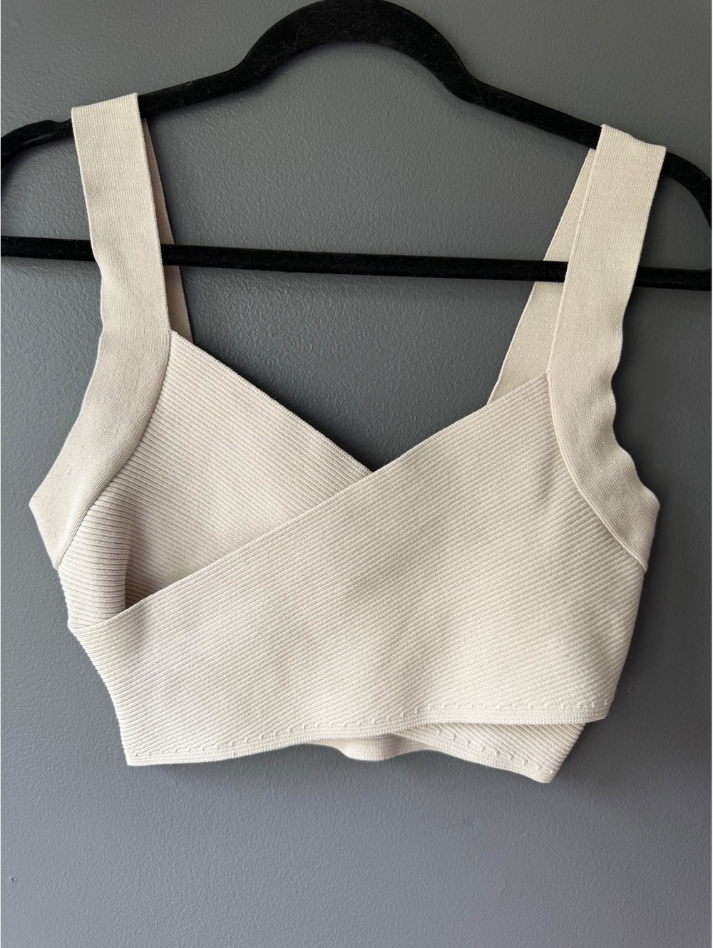 Babaton Beige Ribbed Crop Top, Size M